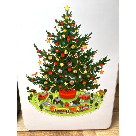 Set Of 2 Christmas Heritage By Pfaltzgraff Holiday Tins With Tree Green & White - Picture 2 of 11